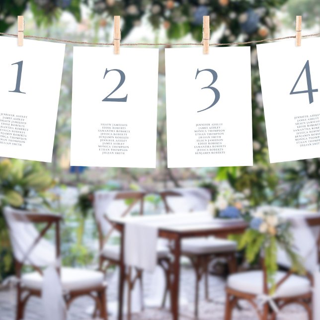 Blue Text Table Number Names Seating Chart Card (Creator Uploaded)
