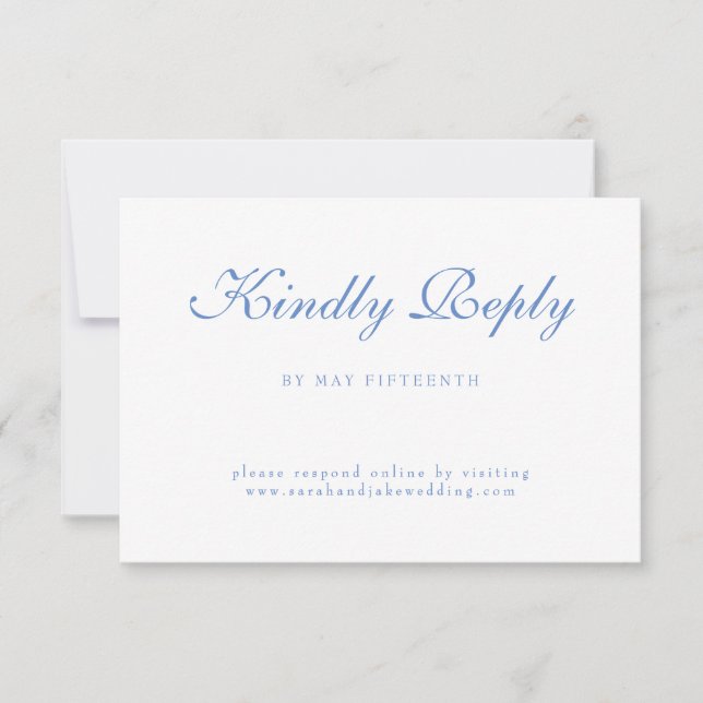 Blue Text White Wedding RSVP Card (Front)
