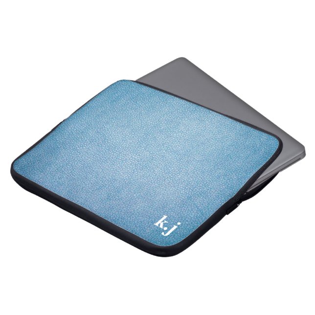 Blue Texture Faux Leather design monogram Laptop Sleeve (Front Top)