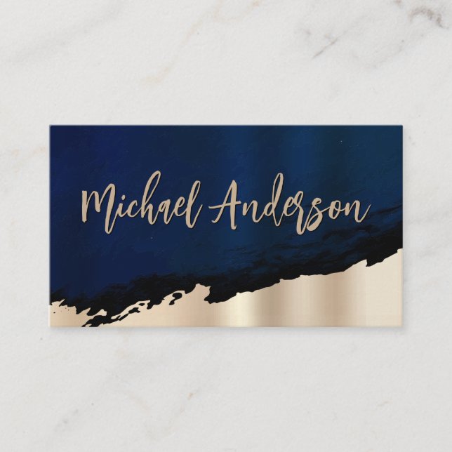 Blue Texture | Golden Metallic Brushed Business Card (Front)