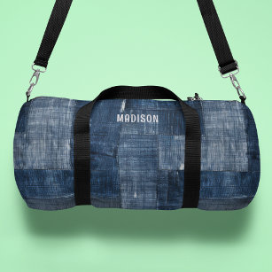 Blue Textured Denim Fabric Pattern Personalised Duffle Bag