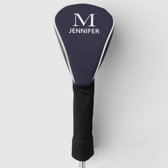 Blue Textured Leather Monogram Personalised Name Golf Head Cover (Front)