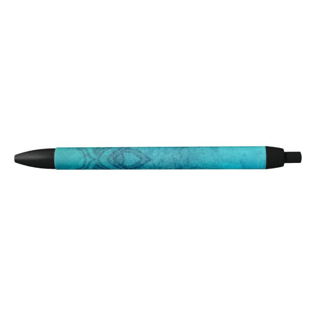 Blue Textured Lotus Black Ink Pen (Front)