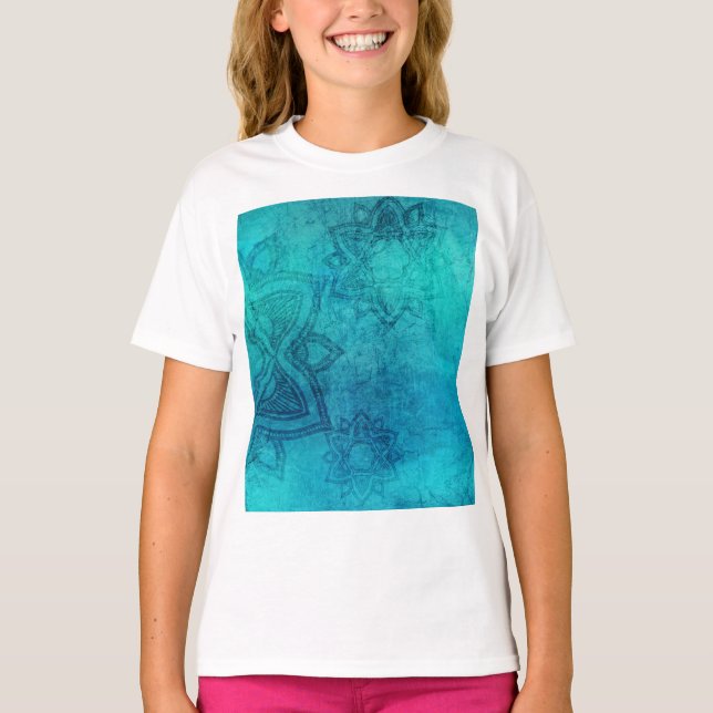 Blue Textured Lotus T-Shirt (Front)