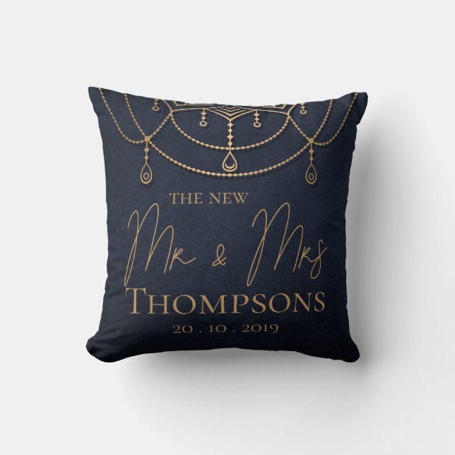 Blue Textured New Mr And Mrs Wedding Cushion (Front)