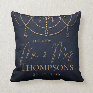Blue Textured New Mr And Mrs Wedding Cushion