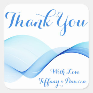Blue Thank You Abstract Ocean Wave Personalised Square Sticker