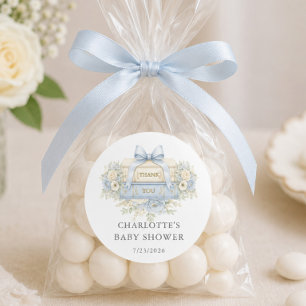 Blue Thank You Baby Shower Favour Sticker