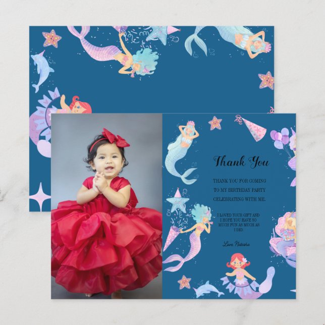 Blue thank you birthday party mermaid themes postcard (Front/Back)