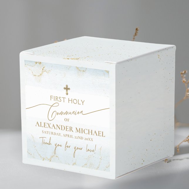  Blue Thank You Boy Gold Cross First Communion Favour Box (Creator Uploaded)