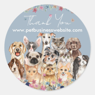 Blue Thank You Cats Dogs Classic Round Sticker