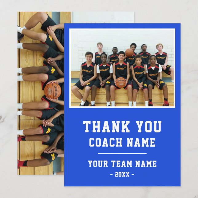 Blue Thank you Coach Card Team Name Photo (Front/Back)