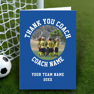 Blue Thank you Coach Card Team Name Photo