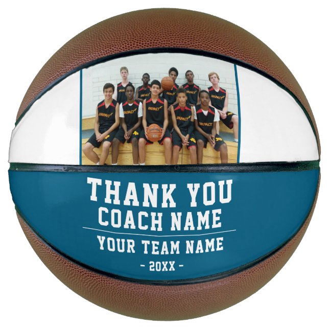 Blue Thank you Coach Team Name Photo Basketball (Front)