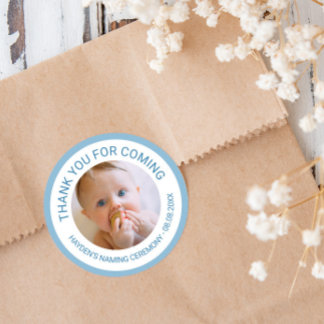 Blue Thank You For Coming Naming Ceremony Photo Classic Round Sticker