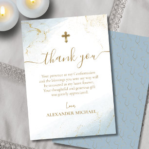 Blue Thank You Gold Cross Boy Confirmation