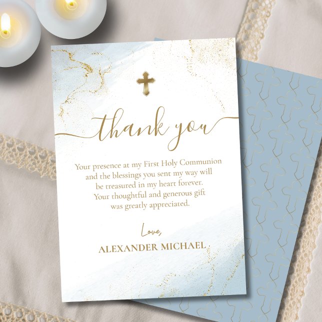 Blue Thank You Gold Cross Boy First Holy Communion (Creator Uploaded)
