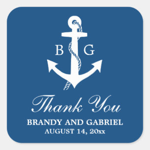 Blue Thank You Nautical Monogram Wedding Stickers