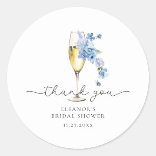 Blue Thank You Petals & Prosecco Bridal Shower Classic Round Sticker