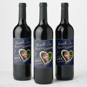 Blue Thank You Photo Graduation Party Favour Wine Label