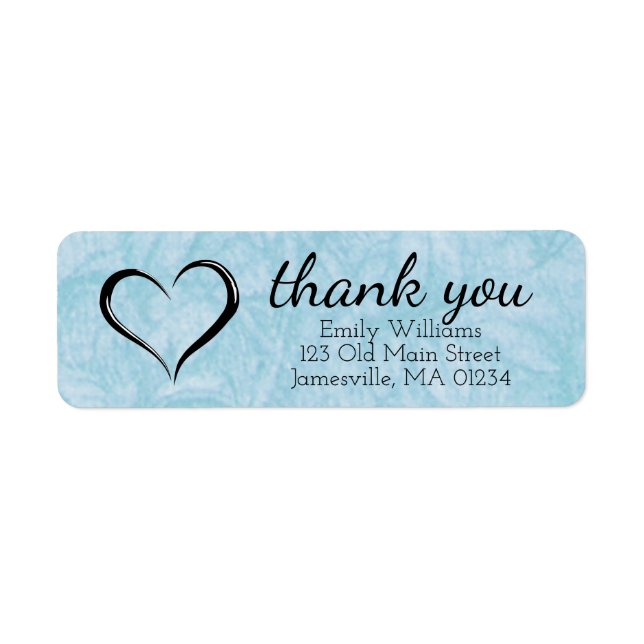 Blue Thank You Return Address Labels with Heart (Front)
