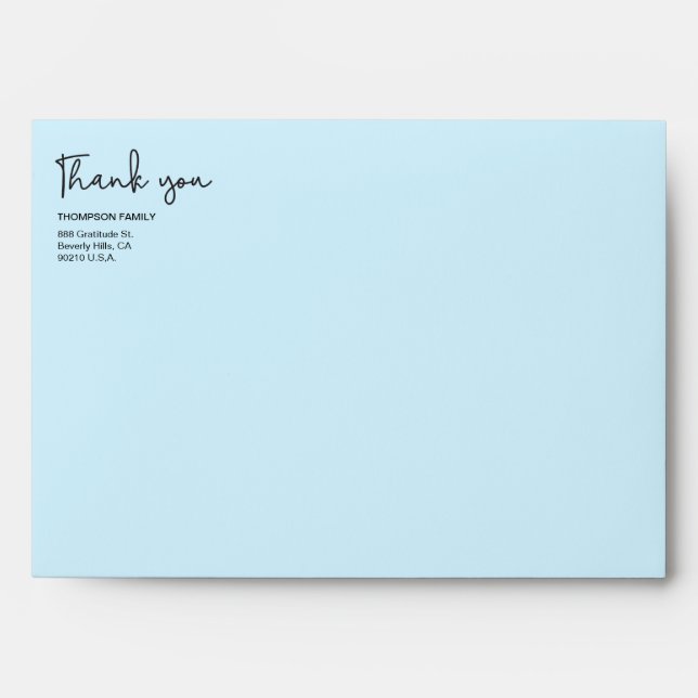 Blue Thank You script Family Name return address Envelope (Front)