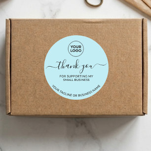 Blue Thank you Small Business Logo Round Sticker