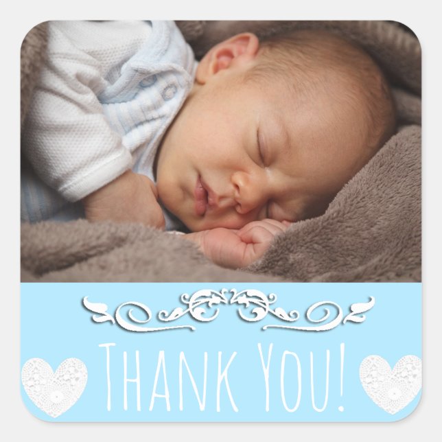 Blue Thank You Sticker with your baby's photo (Front)