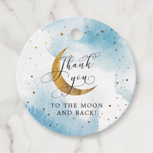 Blue Thank You To The Moon and Back Birthday Favour Tags