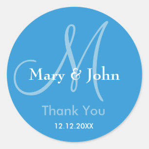 Blue Thank You Wedding Monogram Sticker
