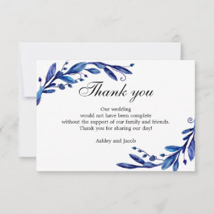 Blue thank you. Winter wedding note. Botanical Thank You Card
