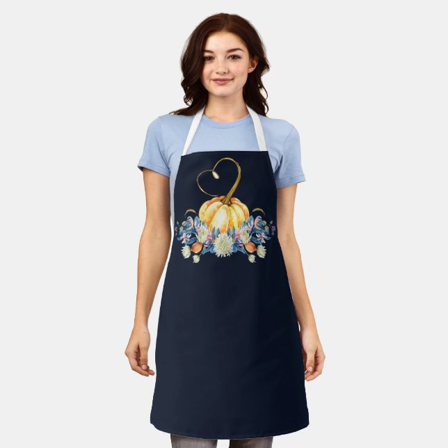 Blue Thanksgiving Pumpkin Apron (Worn)