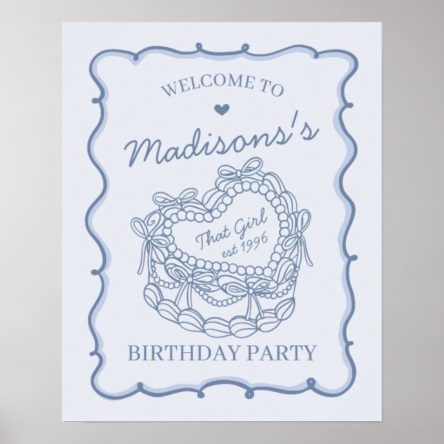 Blue That Gir Heart Coquette Cake Birthday Welcome Poster (Front)