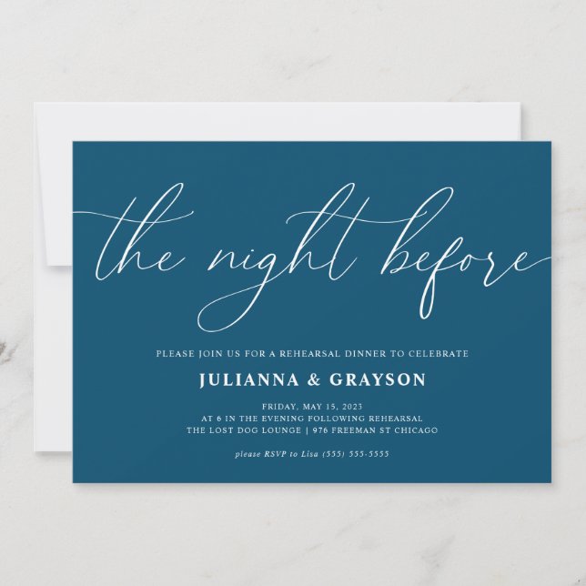 Blue The Night Before Wedding Rehearsal Dinner Invitation (Front)