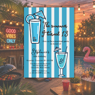 Blue The Summer I Turned 13 Mocktail Birthday Invitation