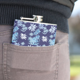 Blue theme flora patterns hip flask