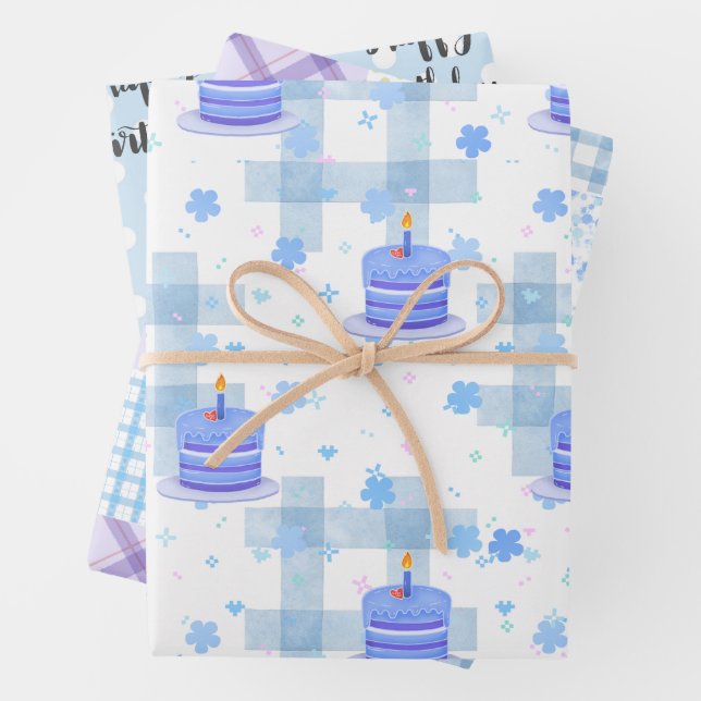 Blue-Themed Birthday Wrapping Paper Sheet (In situ)