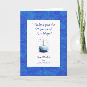 Blue Themed Cake With Stars Birthday Card