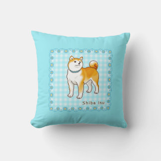 Blue-Themed Shiba Inu Pixel Art Cushion