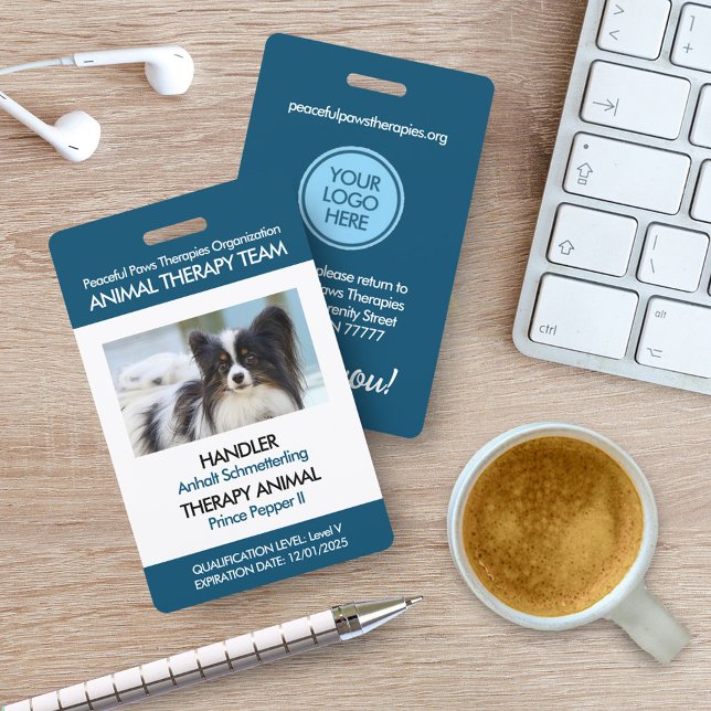 Blue Therapy Animal Custom Photo ID ID Badge (Creator Uploaded)