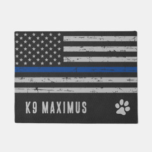 Blue Thin Line - Dog Paw - Police K9 Doormat