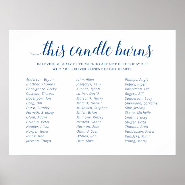 Blue This Candle Burns Class Reunion Memorial Poster (Front)