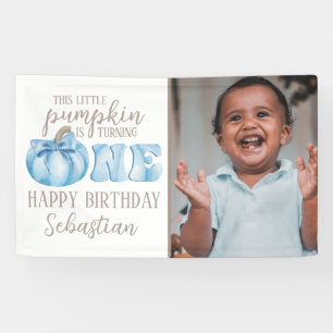 Blue This Little Pumpkin Photo 1st Birthday Party Banner