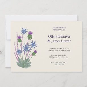 Blue Thistle and Heather Scottish Wedding Invite