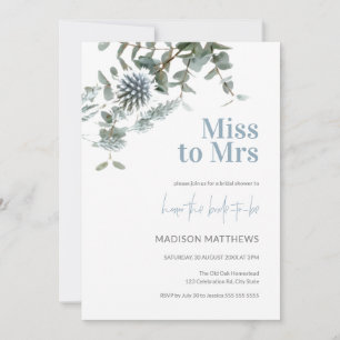 Blue Thistle Botanical Miss to Mrs Bridal Shower  Invitation