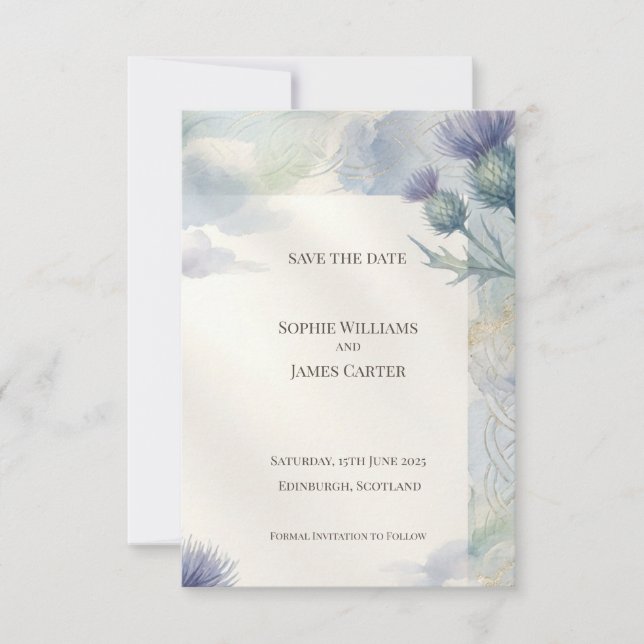 Blue Thistle Celtic Knot Save the Date | Scottish  (Front)