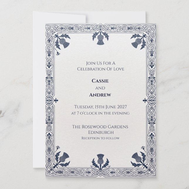 Blue Thistle Corner Scottish Wedding Invitation (Front)