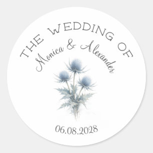 Blue Thistle Floral Elegant Scottish Wedding  Classic Round Sticker
