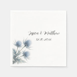 Blue Thistle floral Scotland Watercolor Weddings Napkin