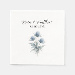 Blue Thistle floral Scotland Watercolor Weddings Napkin